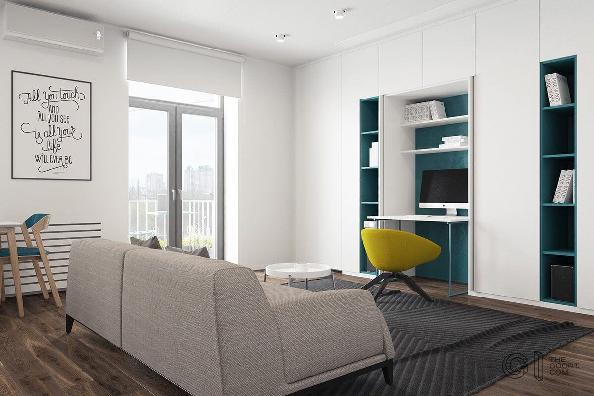 livingroom-office-space-imac-teal-builtin-shelves