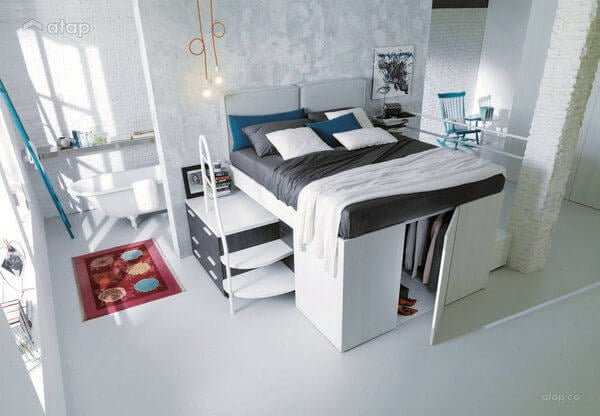 Nâng giường tạo hiệu quả trong việc lưu trữ đồ cho không gian nhỏ.